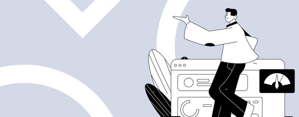 Flat vector illustration of business people operating work scene
