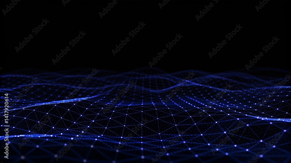 Aufkleber Abstract digital background with cybernetic particles. Plexus geometric effect Big data with compounds. Musical wave of particles. Low poly mesh. Flow. Wave. 3D rendering. Technology network