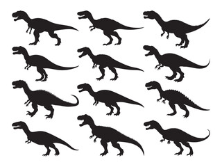 Set of allosaurus vector silhouette
