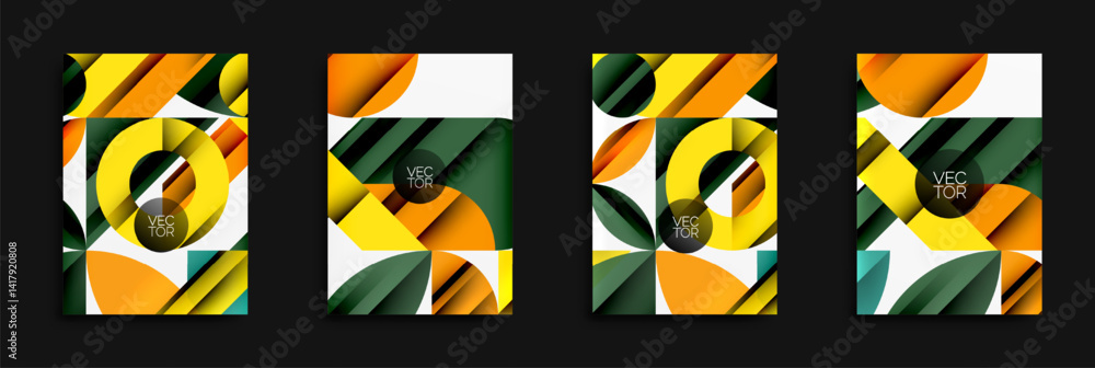 Aufkleber Abstract geometric designs. Bright colors, overlapping shapes create dynamic patterns. Vector illustrations suitable for backgrounds, flyers.