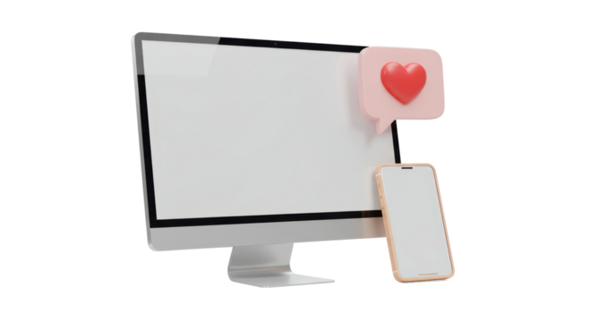 Isolated Computer and Smartphone with Heart Notification