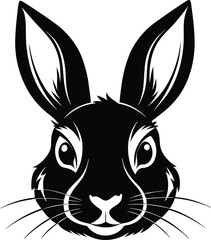 Rabbit face silhouette, rabbit face vector illustration style Flat, Bunny face flat design, Cute rabbit head illustration, Animal face silhouette icon, Hare face cartoon vector