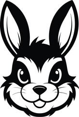 Rabbit face silhouette, rabbit face vector illustration style Flat, Bunny face flat design, Cute rabbit head illustration, Animal face silhouette icon, Hare face cartoon vector
