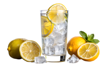 Refreshing Lemon Soda with Ice in a Clear Glass