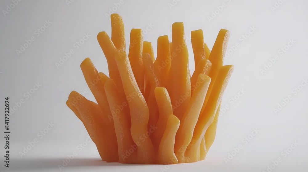 Poster close-up of a vibrant orange, coral-like structure. the texture appears smooth yet slightly irregula