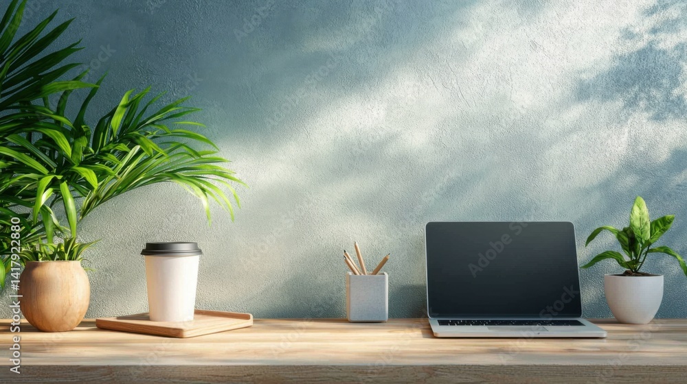Poster a bright and inviting office space featuring a relaxing coffee corner with comfortable couches and t