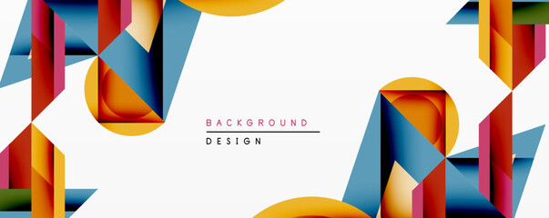 Abstract geometric shapes, vibrant colors, modern design. Clean white space creates balanced composition. Ideal backdrop for projects.