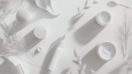 Monochromatic Beauty: An Aesthetic Still Life of Cosmetic Products and Botanicals