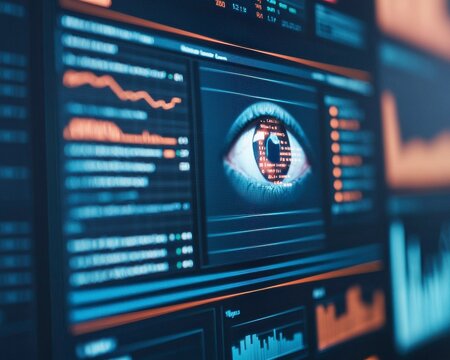 Eye Reflection on Monitor with Data Visualization and Encryption Elements