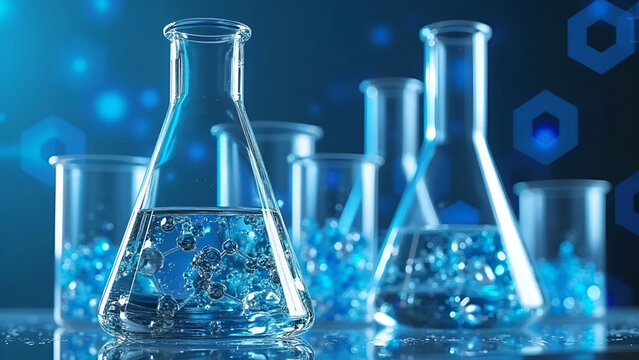 Chemistry-Themed Background with Molecules, Equations, and Lab Equipment – Scientific Design for Presentations
