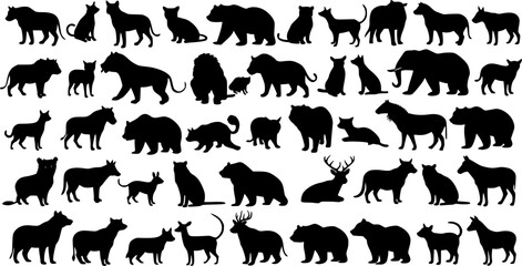 vector, isolated black silhouette of a dog, collection