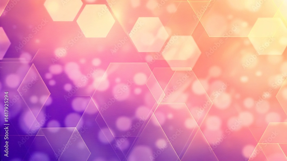 Poster abstract purple geometric bokeh. hexagons background. futuristic design with soft light effects and 