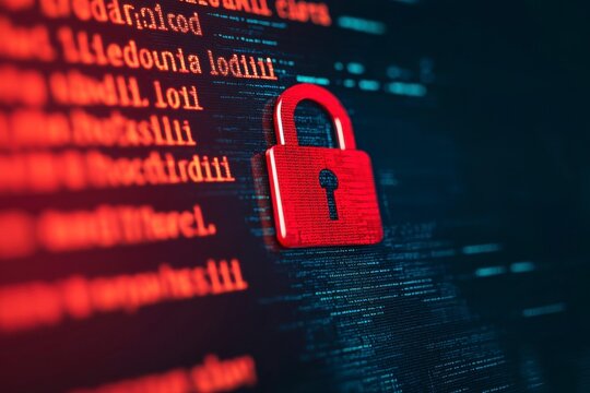 Red Padlock Over Digital Code Background Representing Cybersecurity - Powered by Adobe