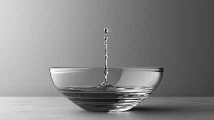 Water splash captured in a glass bowl against a minimalist gray background