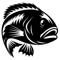 Striking Black and White Illustration of a Powerful Fish with Sharp Features