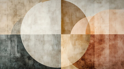 Elegant geometric abstract wall texture with overlapping shapes in neutral tones, soft shadows, and modern art style. Perfect for chic interiors, graphic design, and creative projects.