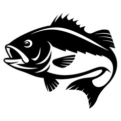 Stylized Black and White Illustration of a Large Mouth Bass Fish