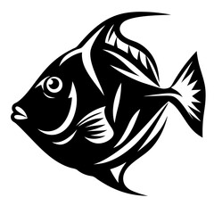 Abstract black and white illustration of an exotic fish with sharp fins