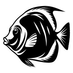 Monochrome Illustration of a Majestic Tropical Angelfish with Elaborate Fin Details