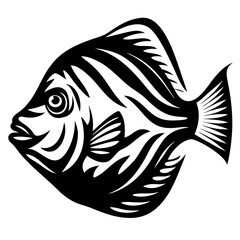 Stylized black and white angelfish illustration with tribal inspired markings