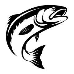 Dynamic black and white salmon illustration showing power and grace in water