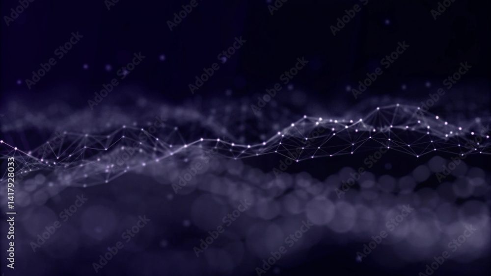 Aufkleber Big data visualization. Abstract background with interweaving of dots. 3D rendering. Futuristic network structure, digital wave analysis, technology flow, complex mesh surface pattern.