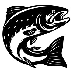 Dynamic and Detailed Black and White Trout Fish Vector Illustration