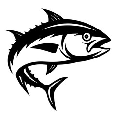 Striking black and white image of a powerful tuna fish in motion