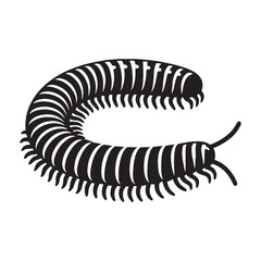 Winding Millipede silhouette, designed in a smooth, curved motion – Millipede illustration – Minimalist millipede vector – Insect silhouette


