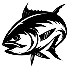 Striking Black and White Graphic Art Depicting a Powerful Tuna Fish