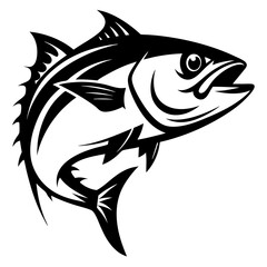 Obraz premium Black and White Graphic Illustration of a Leaping Tuna Fish Artwork