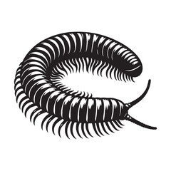Elegant Millipede silhouette, a unique spin on multi-legged creatures – Millipede illustration – Minimalist millipede vector – Insect silhouette

