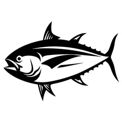 Black and White Tuna Silhouette Illustration Featuring Detailed Fin Structure