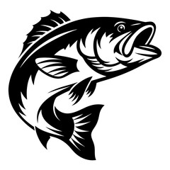 Monochrome illustration of a large mouthed bass leaping, a symbol of fishing