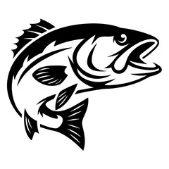 Black and White Graphic Illustration of a Leaping Game Fish Art