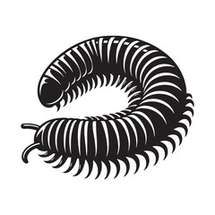 Minimalist Millipede silhouette, perfect for entomology-themed designs – Millipede illustration – Minimalist millipede vector – Insect silhouette

