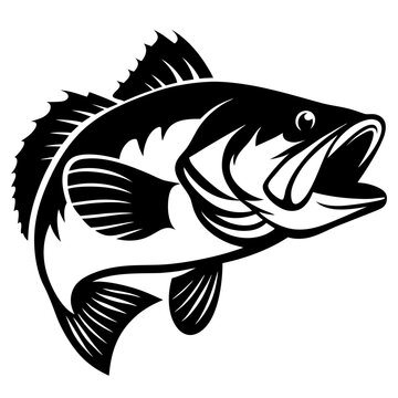 black bass fish jumping up clip art preview