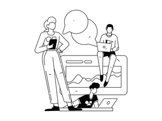 Flat vector illustration of business people operating work scene
