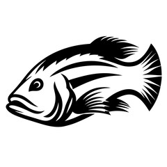 Elegant Black and White Fish Illustration with Intricate Fin Details