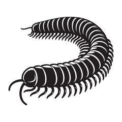 Creeping Millipede silhouette, a coiled crawler of the forest floor – Millipede illustration – Minimalist millipede vector – Insect silhouette

