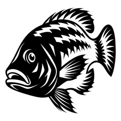 Detailed Black and White Illustration of a Tilapia Fish, a Popular Species