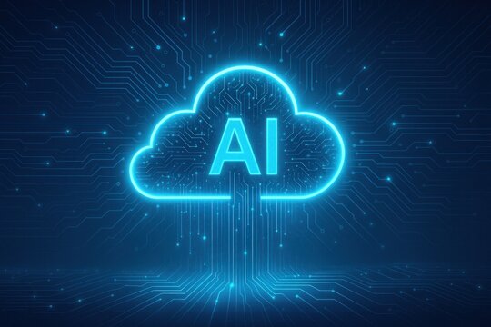 Futuristic technology background with circuit board patterns, glowing cloud AI structure, and data streams, symbolizing GPT and innovation