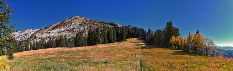 Box Elder Peak hiking views from trail, American Fork Canyon. Lone Peak, Mt Timpanogos, Wasatch...