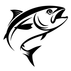Fototapeta premium Bold monochrome graphic of a leaping fish with its mouth open wide