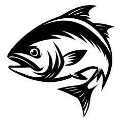 Bold Black and White Fish Illustration with Distinctive Features and Dynamic Shape
