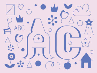 Playful Abstract Alphabet Vector with Geometric Shapes and Symbols. alphabet, abstract, vector, playful, letters, symbols, design, typography, shapes, fun