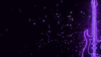 neon lights guitar and shiny particles ,neon lights colorful live music night and party, bar and concert background