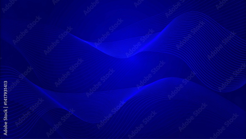 Poster Blue modern wave lines shiny futuristic technology background, digital abstract design template with light effects, innovation concept backdrop for presentations and web design