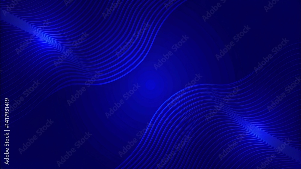 Poster Blue modern wave lines shiny futuristic technology background, digital abstract design template with light effects, innovation concept backdrop for presentations and web design