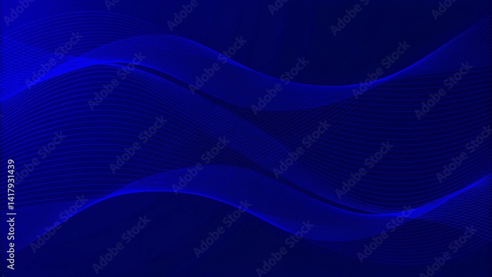 Poster Blue modern wave lines shiny futuristic technology background, digital abstract design template with light effects, innovation concept backdrop for presentations and web design